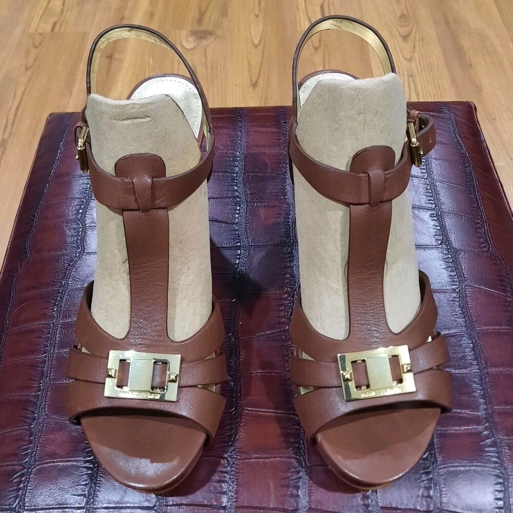 Designer Marc Fisher Varika Varika2 Platform Strappy Heel Sandals Brown/Gold 9.5